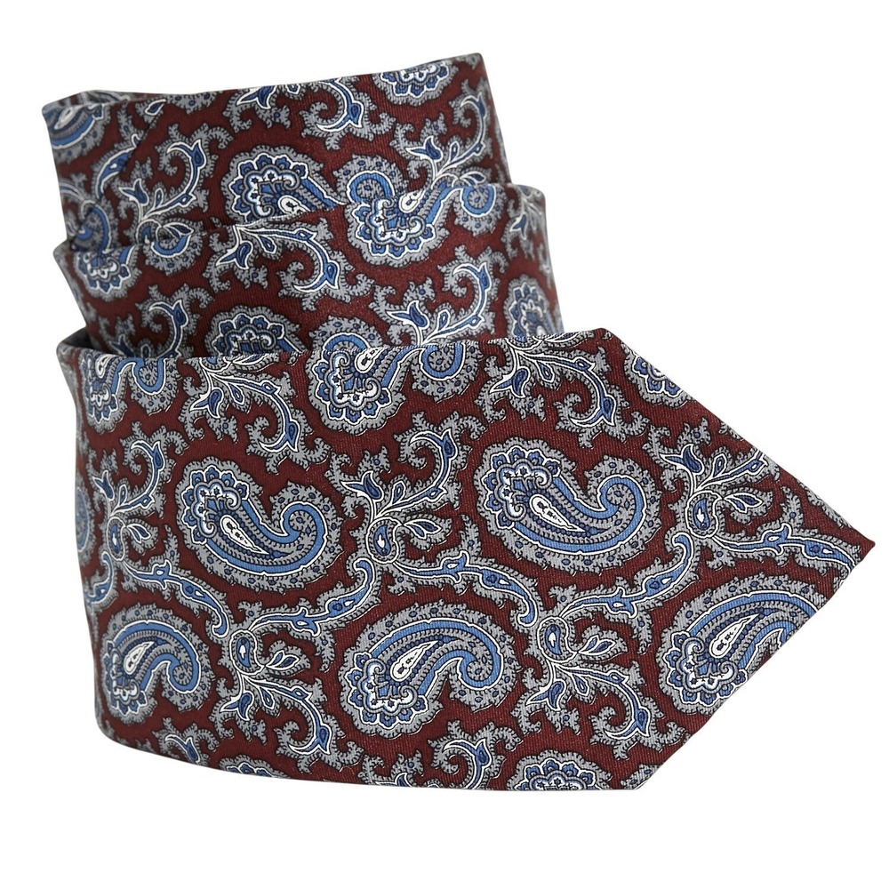 JOS A BANK COLLECTION Mens Silk Necktie Burgundy Blue Paisley‎ Handcrafted USA